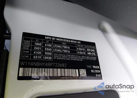 2024 Mercedes-Benz Sprinter 2500 Standard Roof 4-Cyl Diesel Ho from USA, damaged, VIN W1Y4NBHY4RP723682